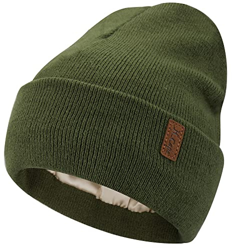 Bequemer Laden Bonnet Satin Femme Hiver Chaud Doublé Tricot Chapeau Soie