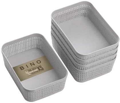BINO | Woven Plastic Basket | XS (Natural Grey), 5-Pack | THE JUTE COLLECTION | Home Organization, Space - Saving Storage, Stylish Design | Jute Basket | Plastic Storage Basket