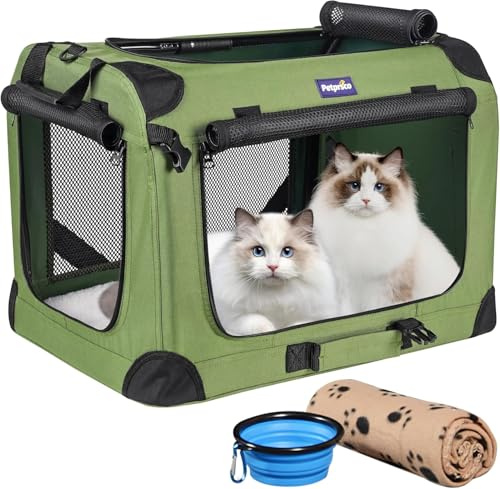 Petprsco Large Cat Carrier for 2 Cats Small Medium Dogs, Soft Pet Carrier 24x17x17 for Traveling with Warm Blanket Foldable Bowl and Washable Pad