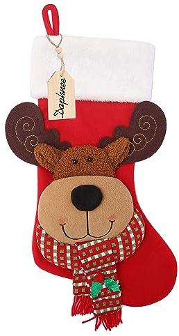 Christmas Stocking,21 inch Christmas Stockings with Wood Name Tag,3D Reindeer Christmas Stocking,for Family Holidays and Christmas Tree Fireplace Decoration(Red)