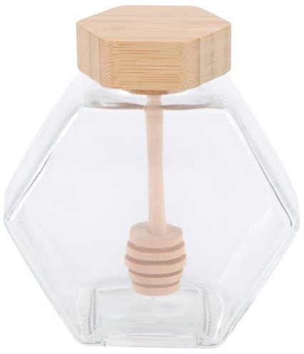 PRETYZOOM Bocaux en verre de 220 ml pour la maison et la cuisine - Avec couvercle et cuillère - Pot à miel en verre - Pot à miel d'abeille