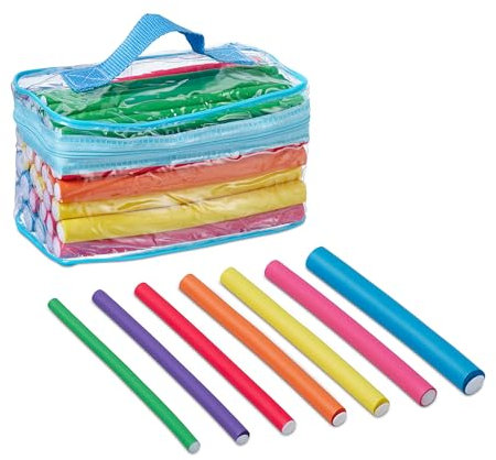 Relaxdays Bigodini Flessibili per Capelli Ricci Senza Calore, Set 48 Bigodi Morbidi per Piega, Lunghi e Corti, Colorati