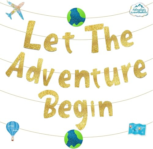 Let The Adventure Begin Decorations - Gold Glitter Banner Graduation Banner