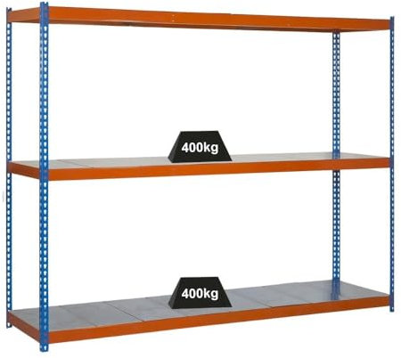 PROREGAL Schwerlastregal MID Metal YETI Three | HxBxT 150x150x60cm | Fachlast 400kg | Blau-Orange | Regal Standregal Werkstattregal Lagerregal Kellerregal