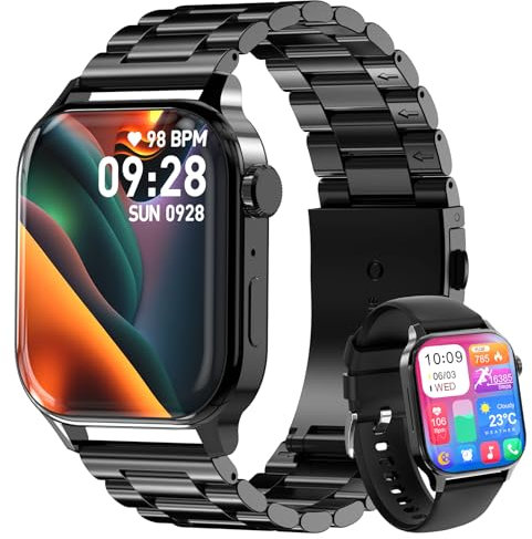 Homailida Smartklocka för Män med Bluetooth-samtal, 1.85 fitnessklocka med SpO2-monitor puls sömnmonitor stegräknare klocka 100+ sportlägen, Vattentät IP68 för Android iOS