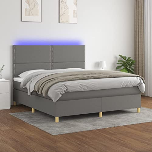 qohoio Boxspringbett mit Matratze & LED Bett Boxspringbett Bett Mit Matratze Polsterbett Schlafzimmer MöBel Dunkelgrau 160x200 cm Stoff - 3135366