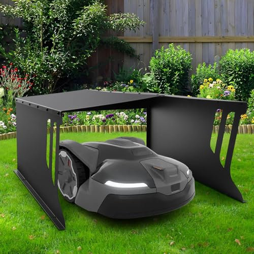 Stahl Mähroboter Garage, 78(L) x 61(B) x 31(H) cm, Carport Unterstand für Rasenmäher, Garten Dach für Rasenroboter, Sonnen- und Regenschutz, Rostfrei, Witterungsbeständig, Schwarz