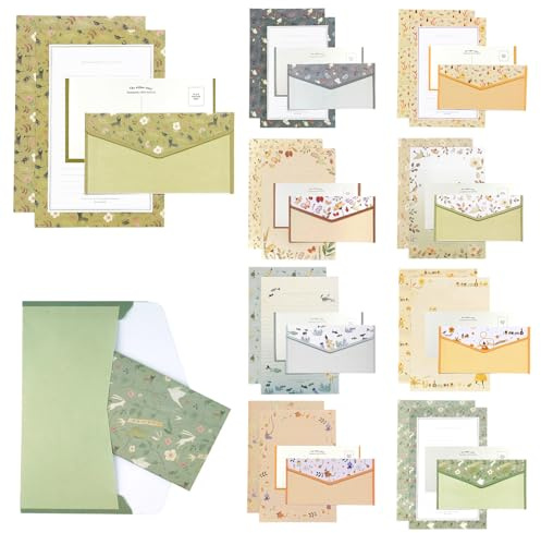 90 pezzi di carta da lettere con busta, 60 fogli A5 e 30 buste, 10 buste floreali, set di carta da lettere per inviti, biglietti di auguri, matrimonio, compleanno, lettera d'amore