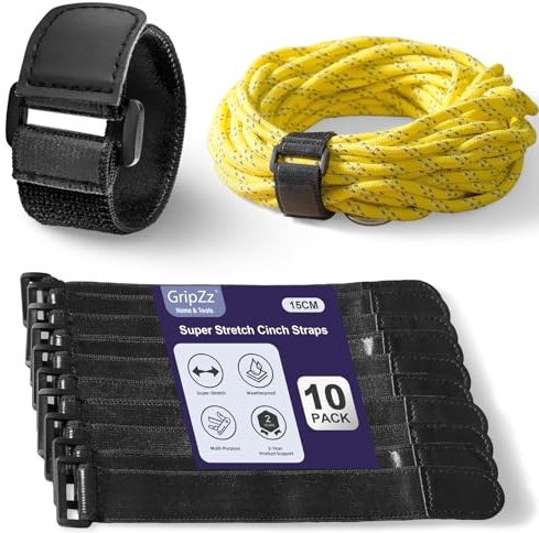 GripZz Kabelbindare med Kardborre, Halkfria Elastiska Band, 15×2.5cm, 10 St