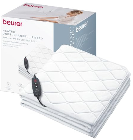 Beurer UB 74 cama térmica, manta eléctrica con apagado automático y protección contra sobrecalentamiento, manta ajustable tipo sábana, 3 niveles, lavable, 200x100 cm