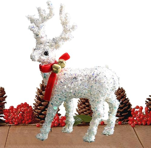Deer de Noël - 13 x 21 cm Ornement de rennes pour les vacances, sculpture hivernale, statues scintillantes scintillantes statues | Figurine d'exposition extérieure de Noël pour la salle de fenêtre