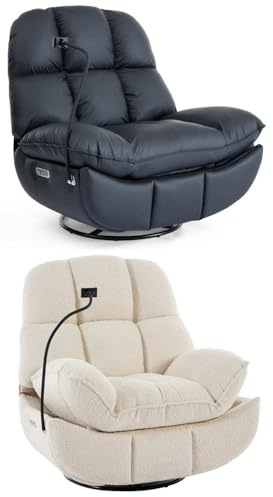 More4Homes CHICAGO SWIVEL & ROCKER AUTO RECLINER CHAIR BOUCLE BEIGE | Pocket Sprung Seat, USB Charging, Storage, 120 kg per Seat, 1 Year Warranty, UK Company
