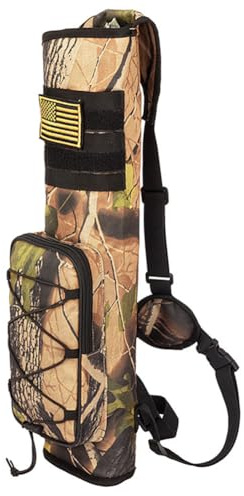 Archery Quiver for Arrows with Front Zip Bag, Back & Shoulder Quiver with Adjustable Strap for Compound Recurve Bow,Target Practice and Outdoor Archery (Camouflage)