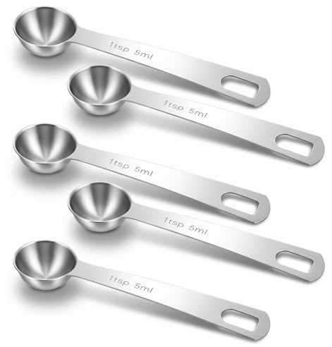5PCS Teaspoon Measuring Spoons, 4.72 inch Stainless Steel 5ml Spoon Set for Kitchen Ingredients (Silver, 5ml)
