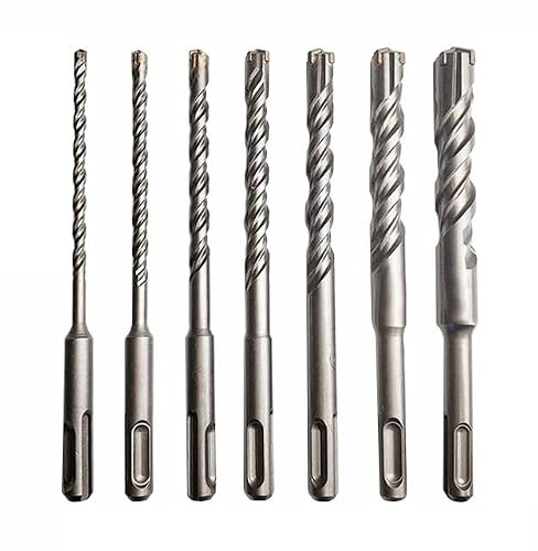Set 7 punte SDS-Plus 5/6/8/10/12/14/16 mm x 160 mm, punte in acciaio 40CR con punta al carburo di tungsteno, set punte da martello per calcestruzzo, muratura, pietra – Per martelli perforatori SDS-Plu