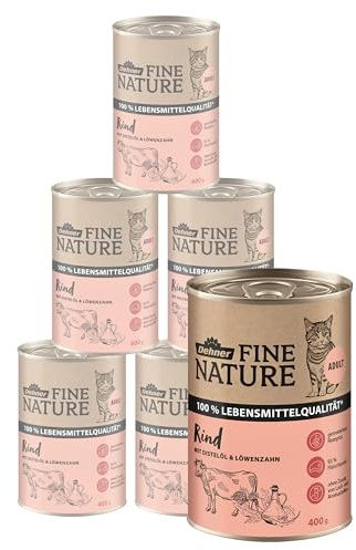 Dehner Fine Nature kattfoder vuxen, livsmedelskvalitet, nötning, 6 x 400 g (2,4 kg)
