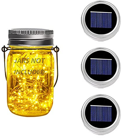 Dracarys 3 Pack Solar Mason Jar Light Deckel 3m 30 LED Lampen Silber Wire Fairy Deckel Licht für Glas Mason Jar Hängen Laterne Licht Garten Terrasse Hinterhof Hochzeit Party Decor Beleuchtung