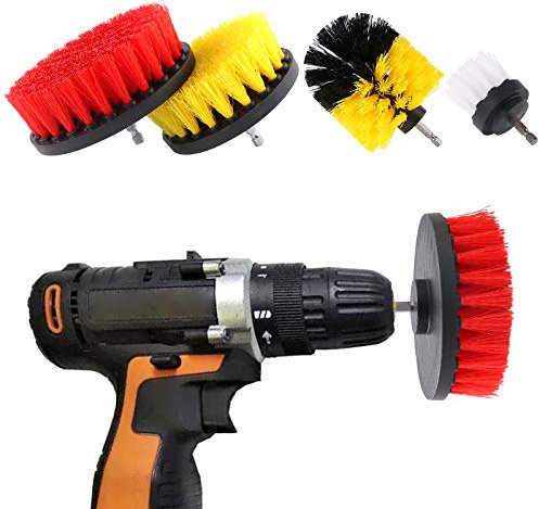 Keadic 4pcs Drill Brush Attachment Set, Electric Cleaning Brushes Set,Power Scrubber Brush Kit for Cleaning with Extend Attachment Drilling Brushes for Grout, Floor, Tub, Tile, Shower,Kitchen