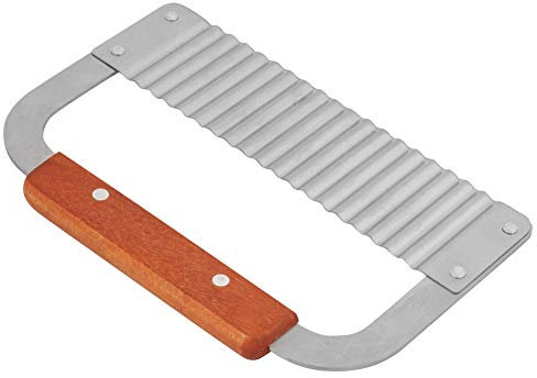 Cortador Ondulado de Acero Inoxidable con Mango de Madera, Utensilio de Cocina para Patatas Fritas, Frutas y Verduras, Ensaladas