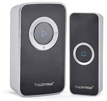 LLOYTRON MIP System 3 Doorbell Kit - USB Rechargeable Portable Chime Receiver and Battery Operated Bell Push - 175m Wireless Range / 32 Melodies / Easy Set-up / Volume Control - Black - B7032BK