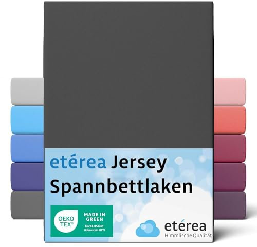 etérea Jersey Spannbettlaken 90x200cm - 100x200cm Schwarz bis 25 cm Höhe - 100% Baumwolle Spannbetttuch Oekotex - Bed Sheets Leintuch Bettbezug - Bettlaken 90x200 cm - 100x200 cm - Black
