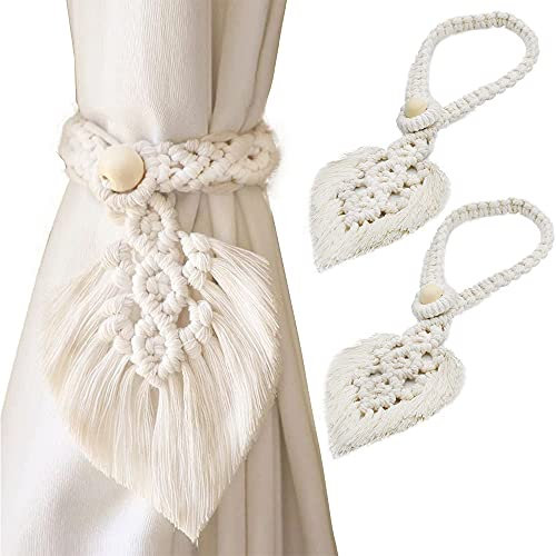 2 Pezzi Fermatenda per Tende, Fibbia per Tenda in Corda di Cotone, Cravatta per Tende, Fibbia per Tenda con Cordino a Foglia, per la Decorazione di Tende, Beige