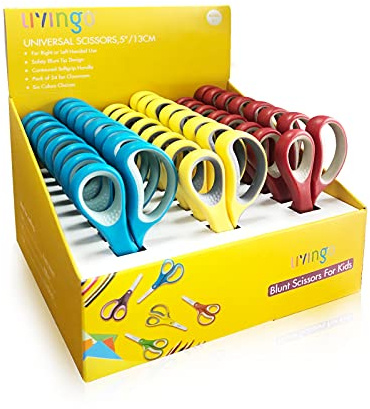 LIVINGO 24 Pack 5” Kids Scissors, Blunt Safety Blade, Left/Right Handle, Bulk School Supplies Preschool Shears for Teachers Student Toddler Children Classroom Crafting Cutting Paper