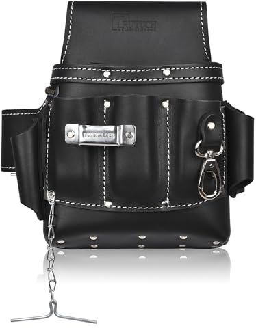 TRUTUCH Werkzeugtasche für Elektriker, Schokoladenleder, 10 Taschen, für Tischler, Elektrowerkzeugtasche, Gürtel, Elektrikertasche für Herren, Werkzeugtasche für Bauunternehmer,