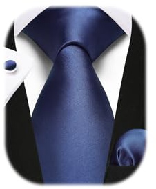 Enlision Marineblau Krawatte Herren Seide Hochzeit Krawatten und Einstecktuch mit Manschettenknöpfe Set Elegant Einfarbig Seidenkrawatte mit Taschentuch Business Party