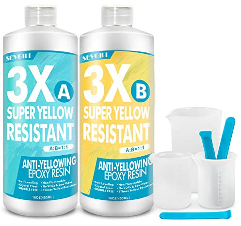 SEVGILI Epoxidharz-Set, 907 ml, 3 x super Anti-Vergilbung, kristallklares Epoxidharz, Bastelharz, Epoxidharz, UV-beständig, sicheres Epoxidharz, für Kunstguss, Schmuckherstellung, DIY, Harzformen
