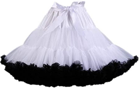 Homipooty Sottogonna elastica da donna in tulle, tutù per feste, multistrato, per cosplay, gonna, lunghezza 40 cm, vita 56-95 cm, bianco nero, 56-100cm