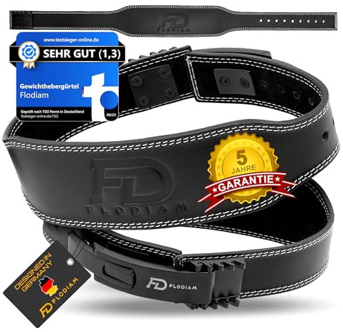 Flodiam Gewichthebergürtel für Damen und Herren [Schnellverstell Hebelverschluss] Echtleder Gym Lifting Belt mit Hebelschnalle | Gewichtheben, Bodybuilding | Größe M (72-93 cm)
