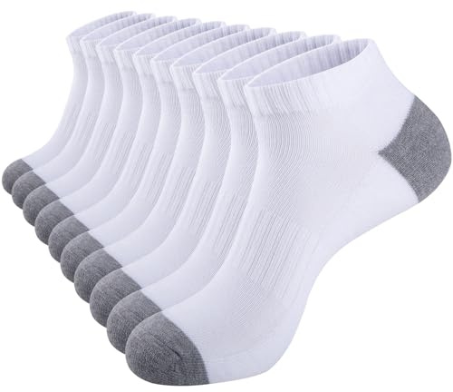 eallco 10 Pairs Mens Ankle Socks Low Cut Socks for Men Athletic Socks Breathable Cushioned White
