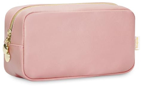 Kosmetiktasche Damen Reise, Schminktasche für Handtasche, Mittelgroße Make-up-Tasche Tragbar PU-Leder mit Reißverschluss, Rosa (Patent Angemeldet)