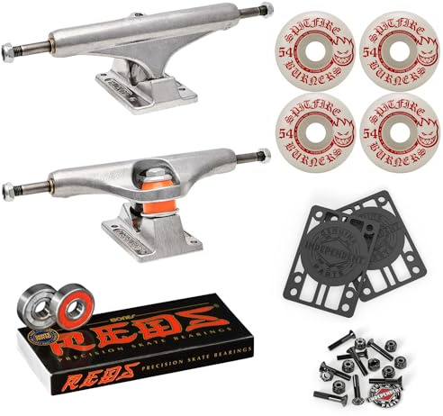 Independent Skateboard Trucks 149 Mid + 54mm Spitfire Burners Wheels, Bones Bearings