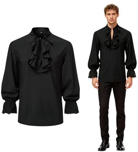 maxToonrain Men's Victorian Shirt Longsleeve Medieval Costume Pirate Steampunk Gothic Retro Renaissance Black Tops for Halloween Christmas Larp World Book Day (Lotus Leaf, Small)