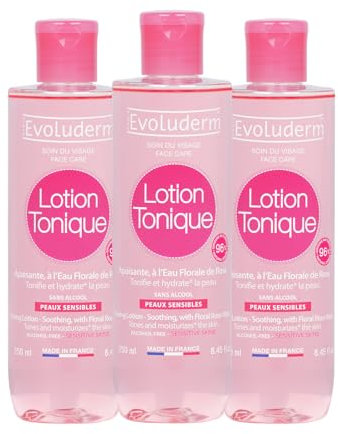EVOLUDERM - Lotion Tonique Apaisante Peaux Sensibles - 250 ml - 96% d'Origine naturelle - Végan - Fabrication Française - Lot de 3 x 250 ml