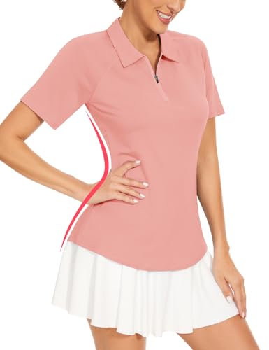 Soneven Golf Poloshirt Damen Kurzarm Sport Tshirts für Damen Sommer Funktionsshirt Atmungsaktiv Wandershirt für Fitness Tennis Reiten Rosa L