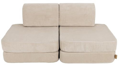 MEOWBABY Kindersofa – Spielsofa für Kinder – Weiche Klappsofa mit Schlaffunktion – Kuschelecke für Kinderzimmer, Slimcord, Ecru