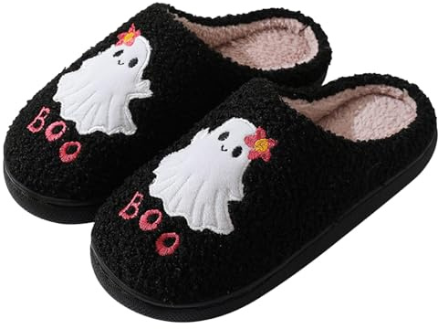 Spöktofflor, halloween spökhusskor | Boo Ghost design trosor – inomhus utomhus tofflor – sovrumstofflor för inomhus och utomhus, semesterhus, mysiga sovskor, 38 39, 40 EU