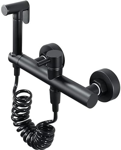 WOTZOV Pulvérisateur de Bidet pour Toilettes, Eau Chaude et Froide, Noir Mat, kit de robinets de Bidet muraux, Robinet de Bidet pour Salle de Bain, pommeau de Douche, ensem