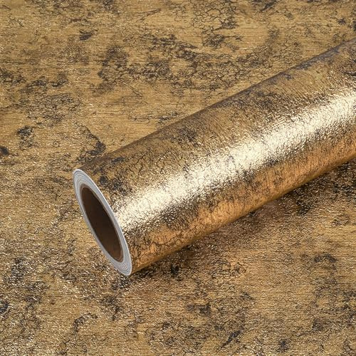 VEELIKE Självhäftande film guld metallisk tapet guld 40 cm x 900 cm lyxig tapet självhäftande vintage strukturtapet tapeter sovrum badrum vattentät väggtapet vardagsrum möbelfolie avtagbar