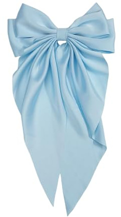 Hair Bows for Women Light Blue Clips Large Satin Ribbon Bow Accessories Silk Big Hairs Bow for Girls Cute Christmas Long Hair Bows for Girls Hair Clip