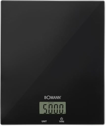 Bomann Küchenwaage digital | hohe Präzision | 1g Schritte | bis zu 5kg | Zuwiegefunktion | stabiles Glas | gr, lb:oz, ml + Cup Einheit | digitale Küchenwaage | Waage Küchenwaage KW 6085 CB schwarz