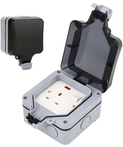 Weatherproof Outdoor Sockets, Double Waterproof Switched Power Socket IP66, Wall Electrical Outlets with Cover, 13A Plug Sockets, for Garden & External Electrical Outlet, Grey (grey)