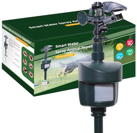 Aqualin Garten Wasser Vogelabwehr mit Tag- und Nachtdetektion,Jet Tier Repeller, Reiherschreck Hunde vertreiben Katzen Marten Waschbären Wilde Tiere,Reichweite bis zu 10 m