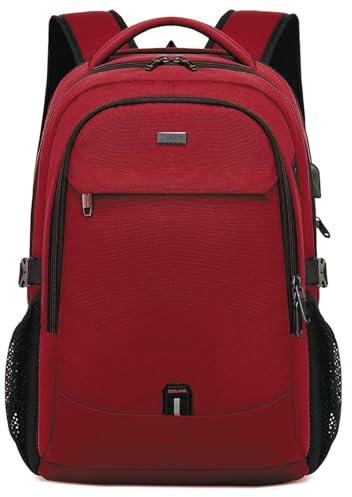 DUSLANG Rucksack Herren & Damen, Reiserucksack, Schultasche viele Fächer mit 17, Wasserdichter Handgepäck Rucksäcke, Backpack für Studenten, Büroangestellte, Reisen Wandern,Rot