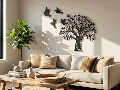 VAILLA Árbol de la Vida Decoración de Pared Mural de Madera Decoración en Negro Dorado Decoración de Pared Hogar Arte de Pared 3D Decoración Moderna Cuadros para Hogar (Árbol 15)