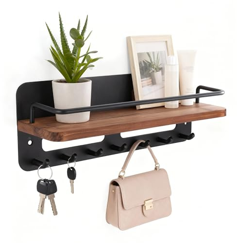 Zocipro Decorative Key Holder for Wall – Key Rack with 7 Hooks & Shelf Organiser – Wall Mounted Storage for Entrance, Hallway, Bedroom, Living Room or Office