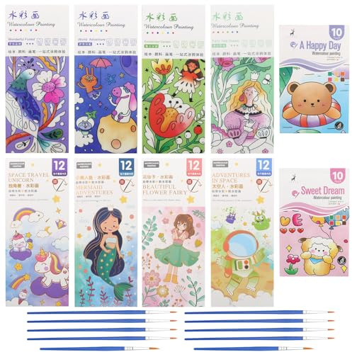 COGVOHY 10 Pack Pocket Magic Water Coloring Book, 116Pcs Doodleable Pages + 10Pcs Water Pen, Magic Painting Book with Paints, Paint with Water Coloring Books, Birthday Gifts for Girls & Boys Ages 4-9